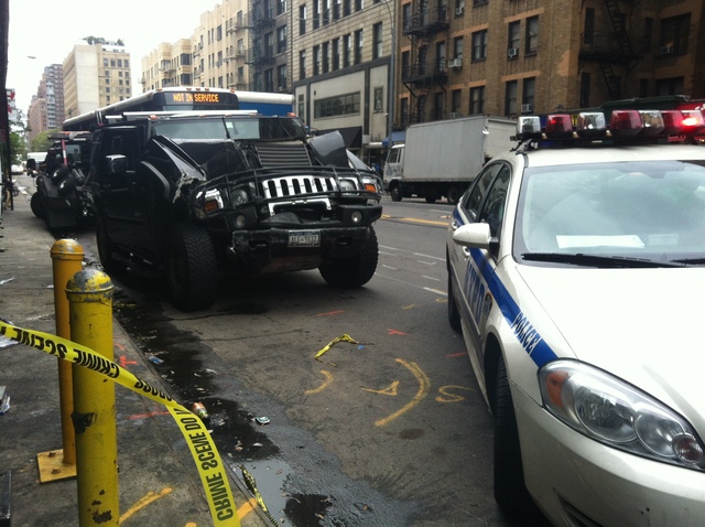 The damaged hummer on 23rd Street in Chelsea Sept. 18, 2012. 