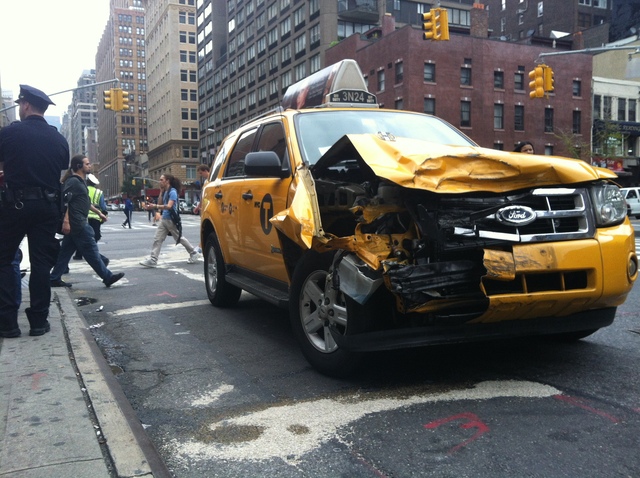 The cab that was hit by a stolen Hummer in Chelsea Sept. 18, 2012. 