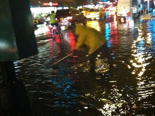 Rain flooded New York Sept. 18, 2012, snarling traffic and forcing buses to detour. 