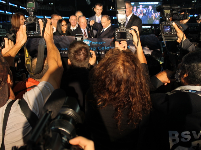 <p>Bruce Ratner and Mayor Michael Bloomberg cut the ribbon at Barclays Center.</p>
