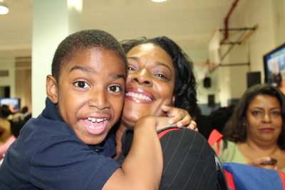 Diane Tinsley with son Xander, 6, a first-grade student at Teachers College Community School.
