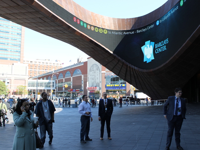 <p>The Barclays Center in downtown Brooklyn was unveiled at a ribbon cutting ceremony on Sept. 21, 2012.</p>
