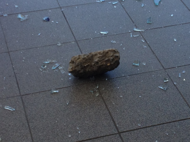 A rock that was allegedly used in the attack.