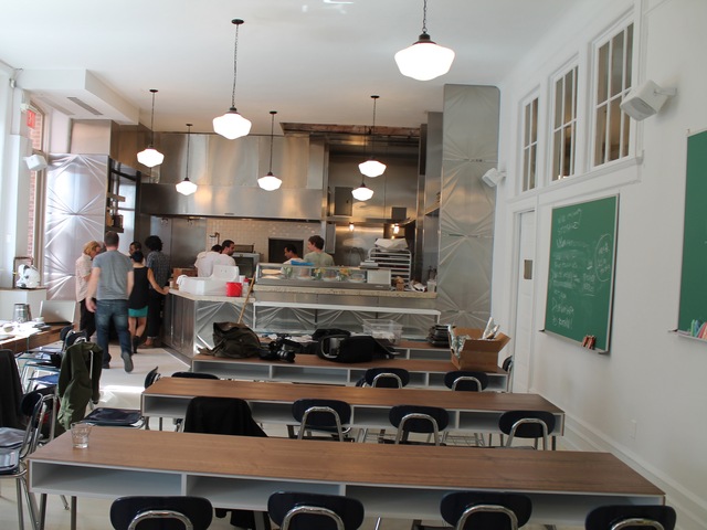 M. Wells Dinette will have a modest décor, resembling a classroom with green chalk boards and student tables, referring to the past of the building which had been a school.
