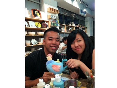 While they went to Mudspot on their first date, pottery painting was their second date. 