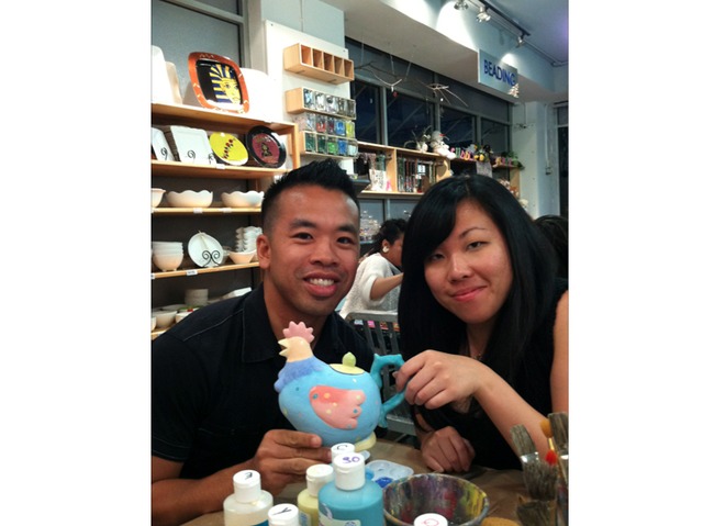 While they went to Mudspot on their first date, pottery painting was their second date. 