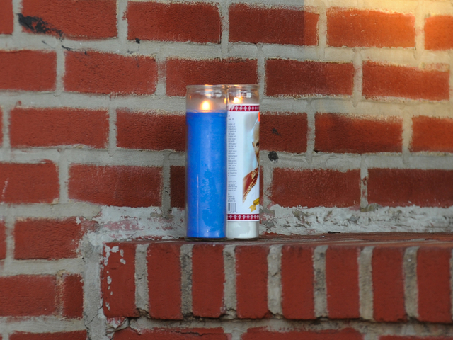 A memorial for the deceased is seen on the steps of the house where he lived in Brooklyn on Tuesday September 25th, 2012.