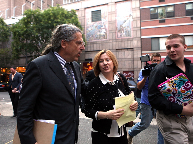 <p>Anna Gristina leaving court with her lawyer, Norman Pattis, and her son, Stefano, after pleading guilty to a single count of promoting prostitution on Sept. 25, 2012.</p>

