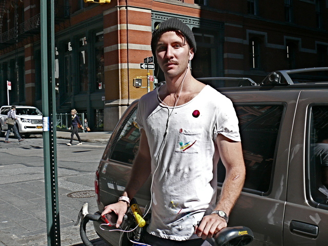  Economist and painter Mike Ross in DIY t- Shirt and black wool hat in SoHo