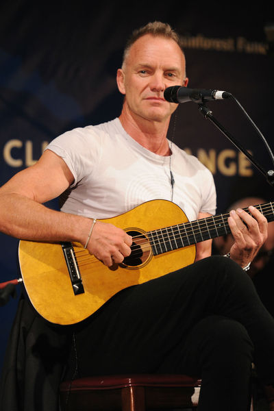 Sting, playing acoustic, at the Cinema for Peace dinner at the Harvard Club, Tuesday, September 25, 2012. 