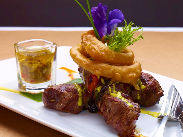 <p>For an impressive morning-after brunch, Crema in Chelsea prides itself in its Filet Mignon skewers with applewood-smoked bacon and beer-battered onion rings.</p>

