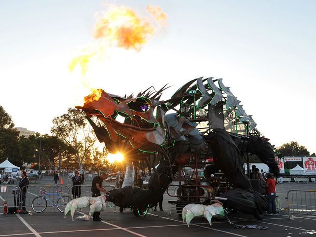 A makeshift dragon at Maker Faire.