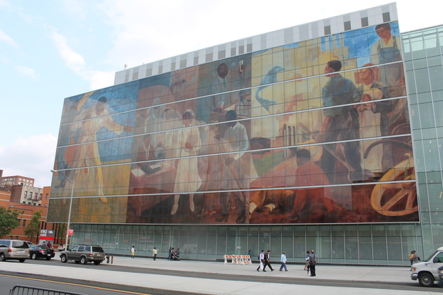 The mural outside of Harlem Hospital's new $325 million Mural Pavilion.