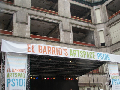 <p>The banner above the stage at the groundbreaking celebration for El Barrio's Artspace PS109.</p>
