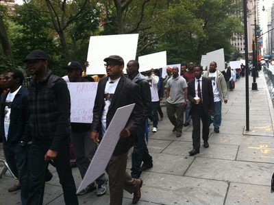 <p>Protestors marched up and down Broadway near Park Avenue.</p>
