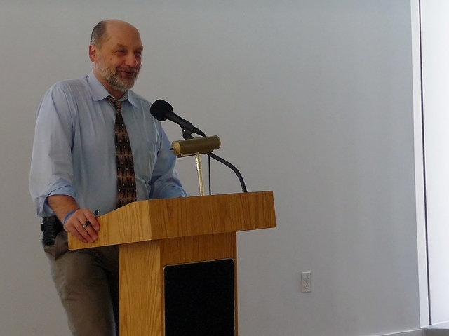 <p>Gerry Bogacz, planning group director for the New York Metropolitan Transportation Council, speaks at the Bronx open house, where the council sought community input for its 25-year regional transportation plan.</p>
