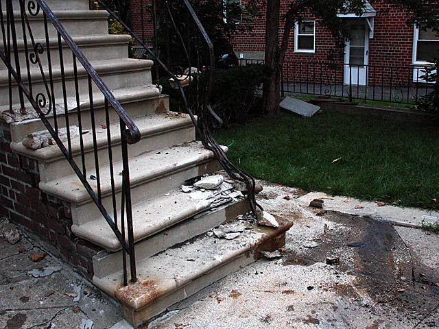 <p>The SUV drove in the Canarsie building's stairs on Oct. 8, 2012.</p>
