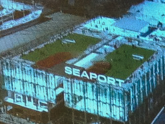 <p>A rendering of plans for an illuminated "Seaport" sign on Pier 17.</p>
