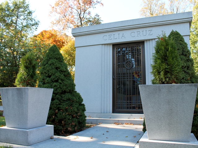 <p>The mausoleum of Grammy award-winning singer Celia Cruz, known as the "Queen of Salsa," who is buried at Woodlawn Cemetery in the Bronx.</p>

