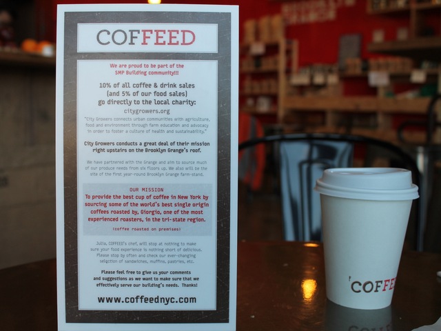 <p>Coffeed gives 10% of its coffee and drink sales and 5% of its food sales to City Growers.</p>
