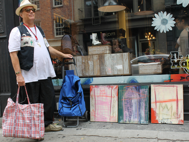 <p>Daniel Himmelfarb, who owned the now-defunct SoHo art supply store, says the artist Jean-Michel Basquiat gave him a triptych of his paintings in exchange running up a tab.</p>
