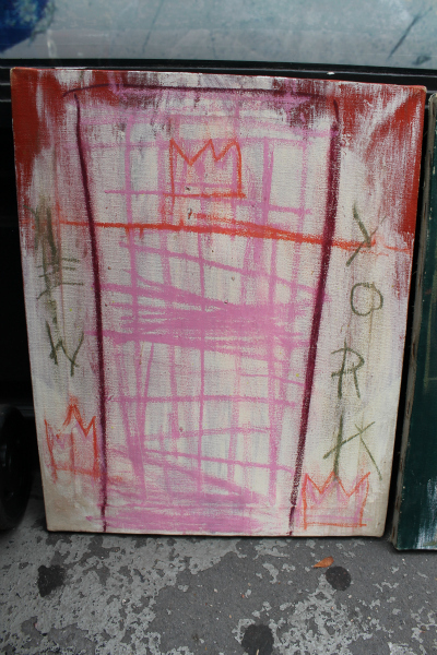 <p>Daniel Himmelfarb says this is one of the paintings in a triptych by Jean-Michel Basquiat. He says the artist gave him the triptych after running up a tab at his SoHo art supply shop.</p>
