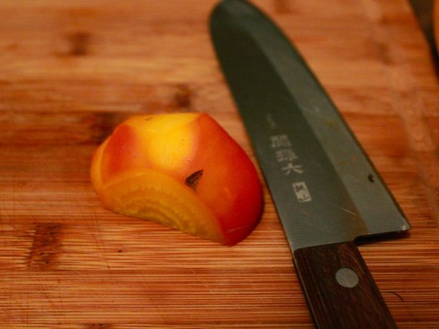 <p>A golden beet after it is roasted, peeled and halved.</p>
