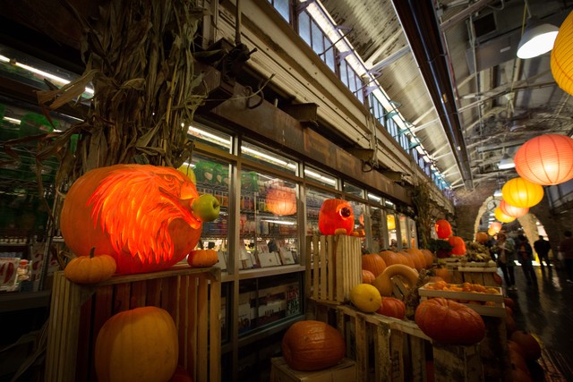 Hugh McMahon's carved pumpkins on display at Chelsea Market