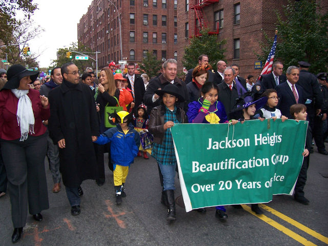 <p>Julissa Ferreras, Jose Peralta, Daniel Dromm, Christine Quinn and Mike Bloomberg marched in the 2011&nbsp;Jackson Heights Halloween Parade.</p>
