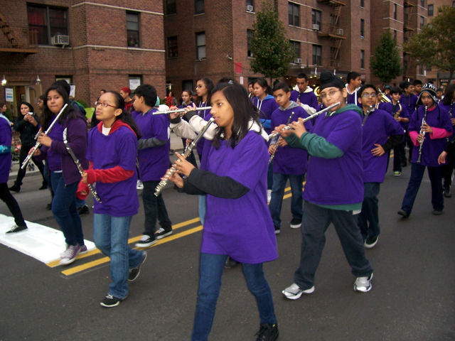 <p>The I.S. 230 marching band, during last year's&nbsp;Jackson Heights Halloween Parade.</p>
