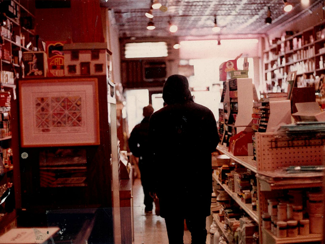 <p>The inside of the Jamie Canvas art supply store, which was at 148 Spring St., in SoHo. A Dr. Martens shoe store is now at the location.</p>
