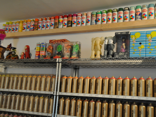 <p>Low Brow sells spray paint at $7.50 a bottle for street artists.</p>
