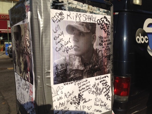 <p>A memorial for Noel Polanco, who was killed by cops on Oct. 4, 2012, sits at Ice Lounge in Astoria, where Polanco worked.</p>
