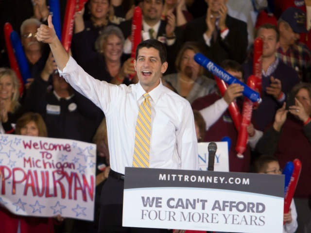 <p>Congressman Paul Ryan attends the Congressman Paul Ryan Rally with Kid Rock at Oakland University Athletic Center on Oct. 8, 2012 in Rochester, Mich.</p>
