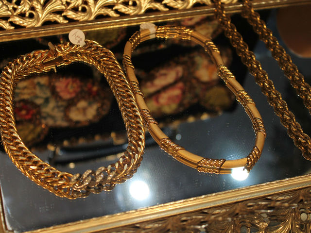 Gold necklaces on display at Pippin.