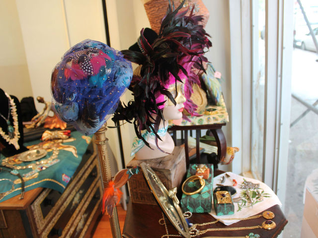 Hats in the front window at Pippin on Columbus Avenue.