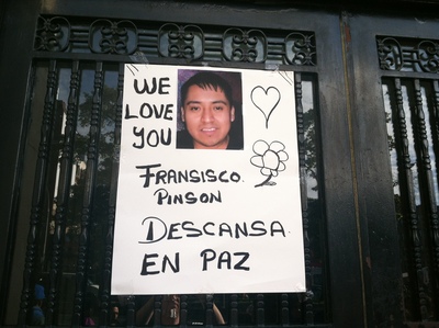 <p>A poster for Francisco Pinzon-Martinez, 30, an employee at a Broadway Metro PCS store, who was found dead in a storeroom on October 19, 2012.</p>
