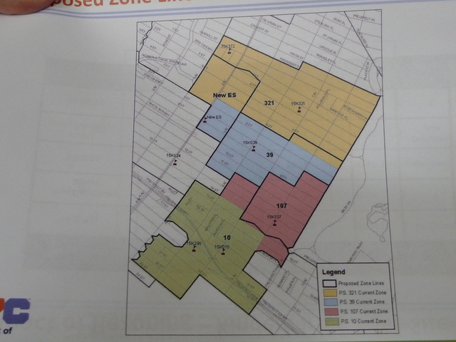<p>The proposed new zones for Park Slope schools. Thick black lines are the proposed zones. Colored areas are the existing zones.</p>
