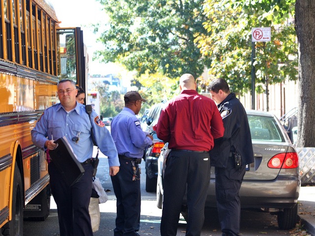 <p>An SUV crashed into the back of a school bus in Astoria, Queens, on Oct. 16, 2012.</p>
