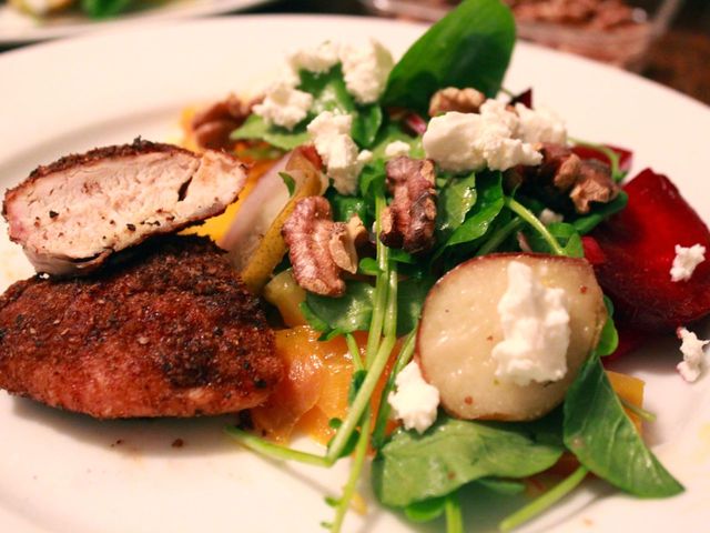 <p>Spiced chicken with roasted beet salad showcases the earthy sweetness of the root vegetable, which packs a powerful punch of vitamins and nutrients.</p>
