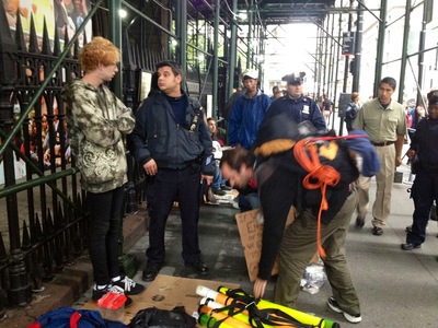 <p>People on the sidewalk outside Trinity Church on Monday, Oct. 15, 2012.</p>
