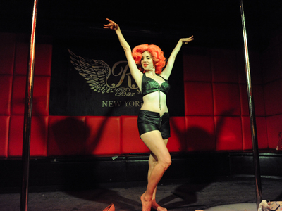 <p>Cherry Pitz of Hotsy Totsy Burlesque performs on the Lower East Side.</p>
