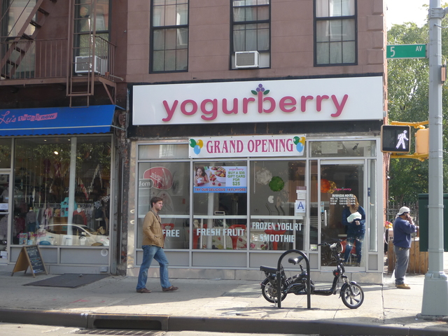 <p>Yogurberry, on Fifth Avenue and Prospect Place, is one of several new frozen yogurt shops in Park Slope.</p>
