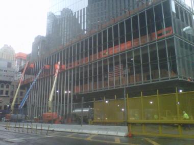  A construction worker may have broken his leg when he fell from a ladder at 4 World Trade Center on Tuesday November 13, 2012.  
