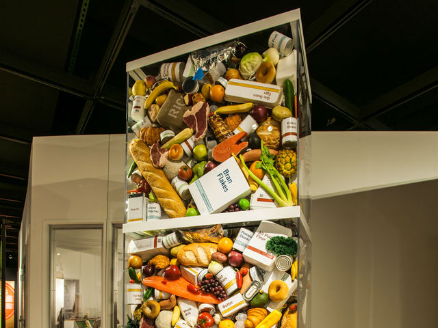 <p>About 414 pounds of food is discarded for each person in the United States each year at home, in stores and in restaurants. That&rsquo;s 1,656 pounds for a family of four, the amount in this sculpture.</p>
