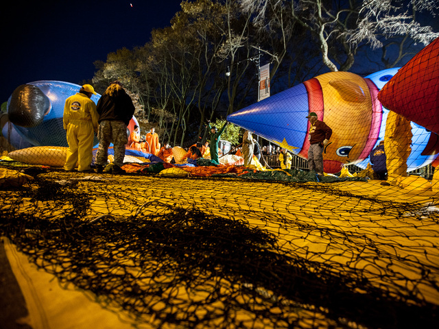 <p>Balloon technicians for Macy's oversee the inflation of over 30 balloons for the annual Thanksgiving Day Parade on Nov. 21st, 2012.</p>
