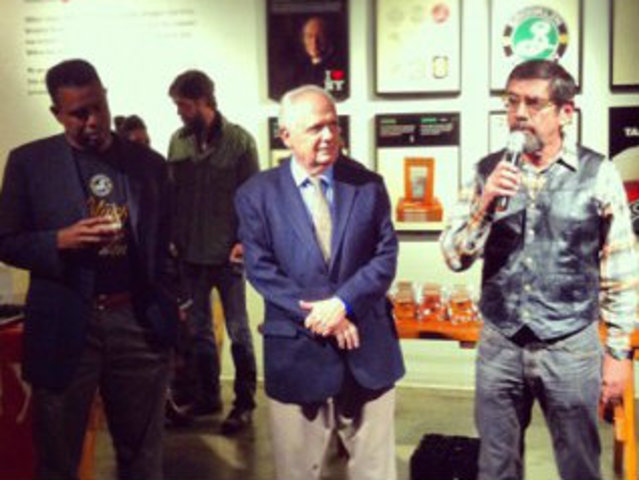<p>Stephen Hindy spoke at Brooklyn Brewery's recent fundraising event for Sandy.</p>
