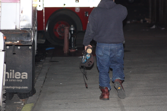 <p>The blackened helmet of the Con Ed worker who was burned in an explosion at 55-30 46th St. in Queens Nov. 26, 2012.</p>

