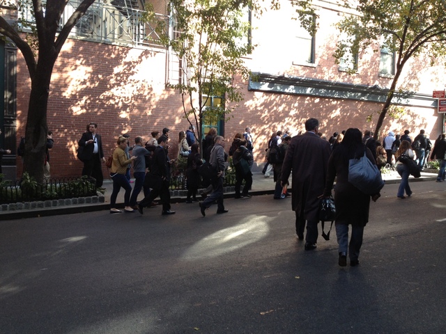 <p>Commuters leave the Lincoln Tunnel, Nov. 12, 2012.</p>
