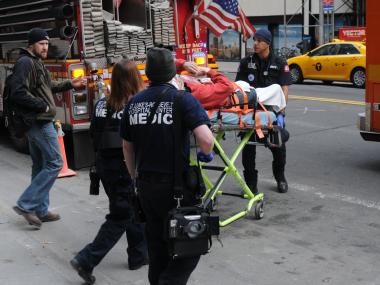 A 30-year-old construction worker fell from one roof to another Tuesday morning while working at the future New York office of a nonprofit founded by billionaire investor George Soros , sources said.